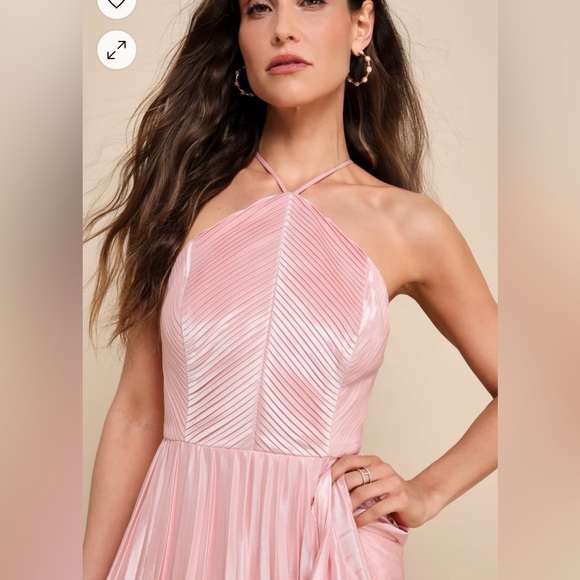 Lulu Elaborate Charm Light Pink Satin Pleated Backless Maxi Dress LG NWT $168.00 - Picture 5 of 10